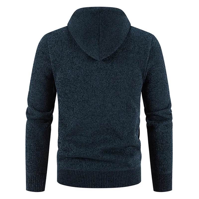 2025 New Winter Mens Sweaters Outwear Hooded Fleece Cardigan Men Knitted Warm Sweatercoat Solid Casual Hooded Sweater Jacket Man - AIAZ