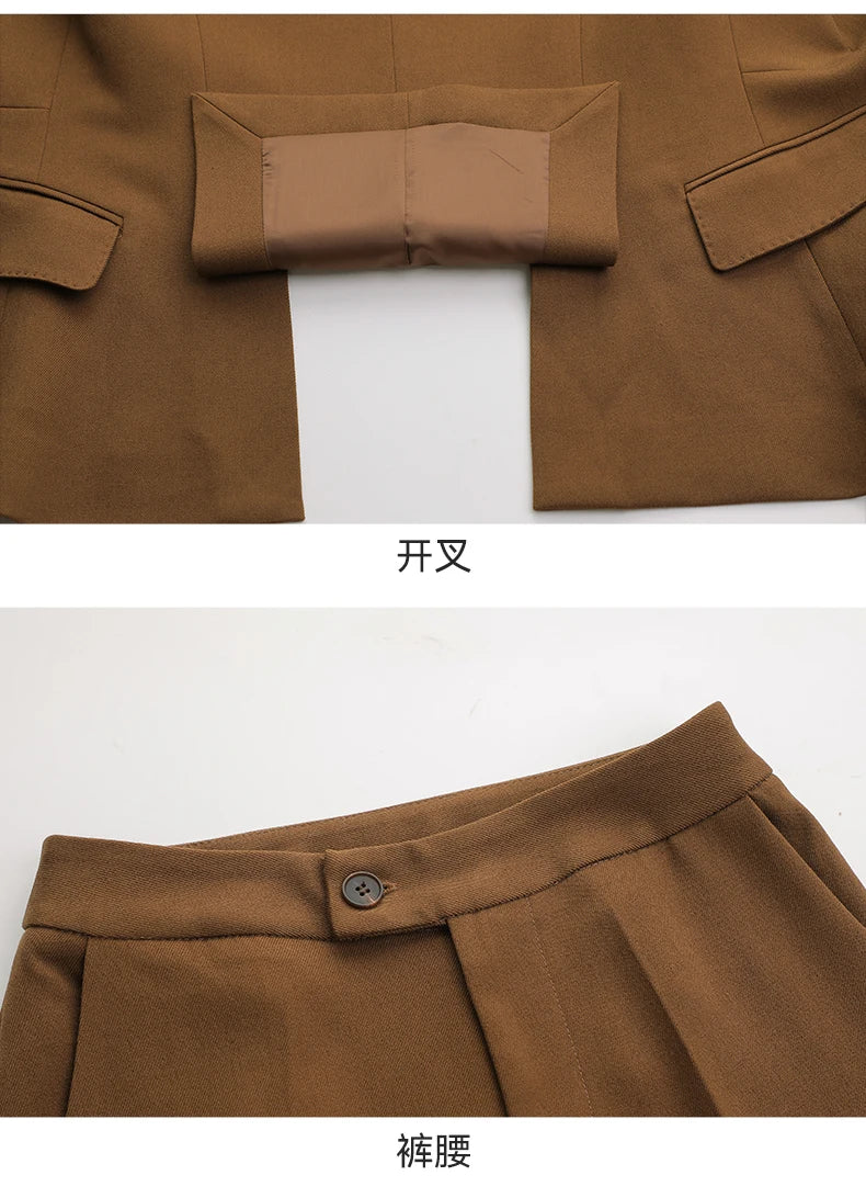 NAVIU High End Pant Suit Brown Solid Office Ladies Female Business Work Wear 2 Piece Set Formal Blazer Jacket And Trouser