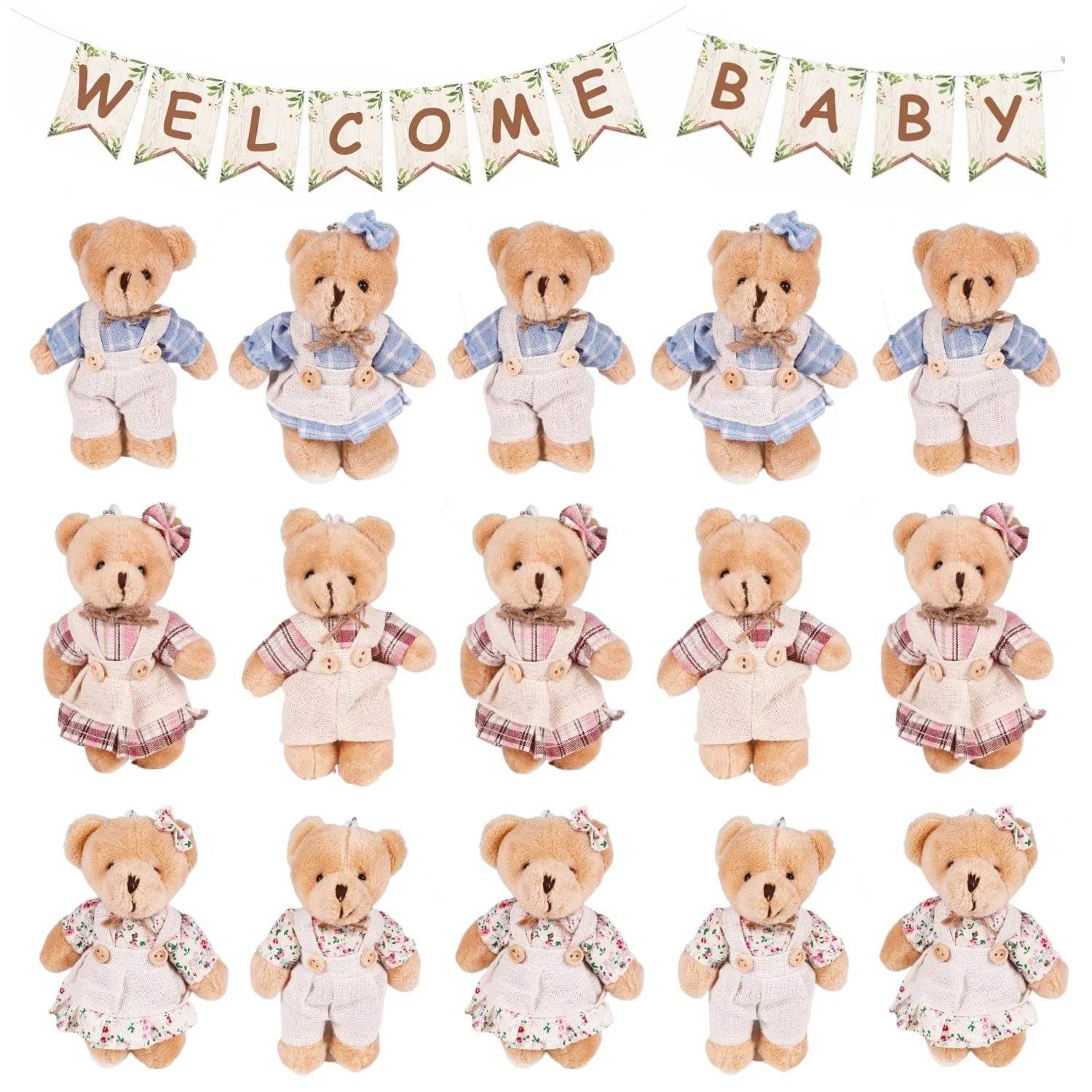 12-48PCS Mini Bear Stuffed Animal Toys Bulk 10cm Soft Plush Bears with Burlap Clothes for Baby Shower Birthday Party Decoration - AIAZ
