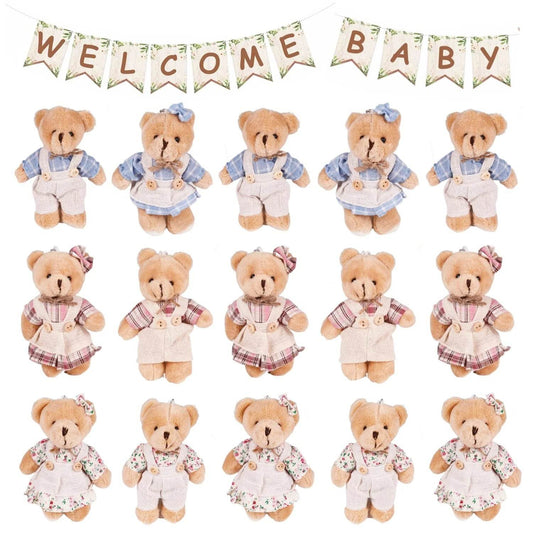 12-48PCS Mini Bear Stuffed Animal Toys Bulk 10cm Soft Plush Bears with Burlap Clothes for Baby Shower Birthday Party Decoration - AIAZ