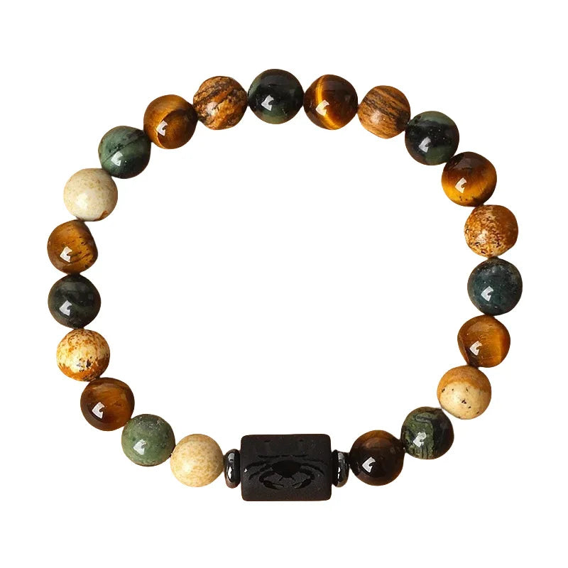 12 Constellation Natural Stone Beads Tiger Eye Stone Bracelets For Men Women Zodiac Signs Bracelet Aries Taurus Charm Bracelet