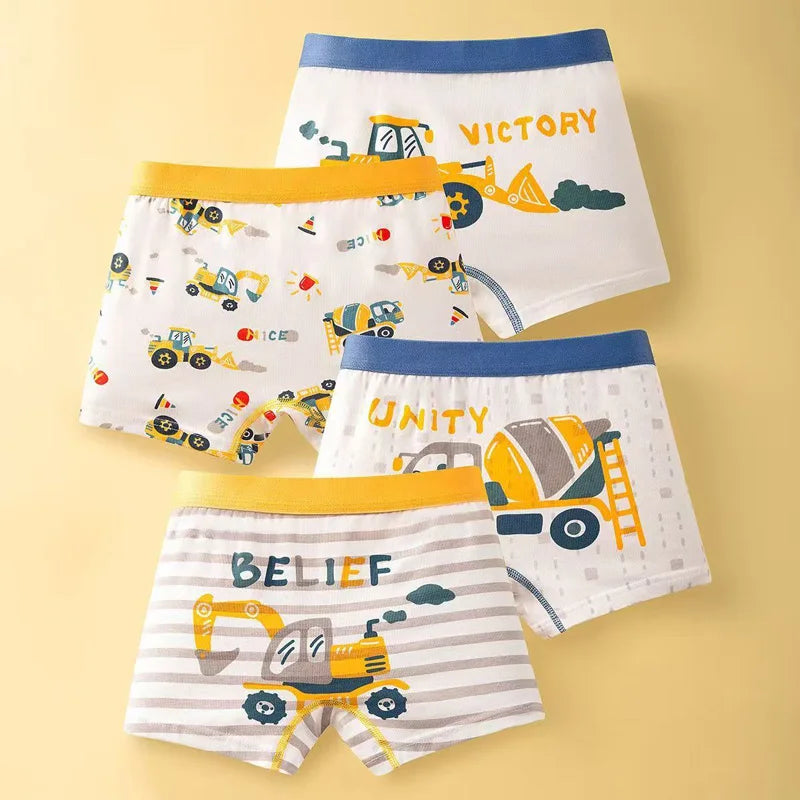 Cotton Kids Underwear 2023 Korean Cartoon Car Boxers for Boys Teenage Plaid Panties Shorts Boy Cute Underpants 2 4 8 12 14 Years