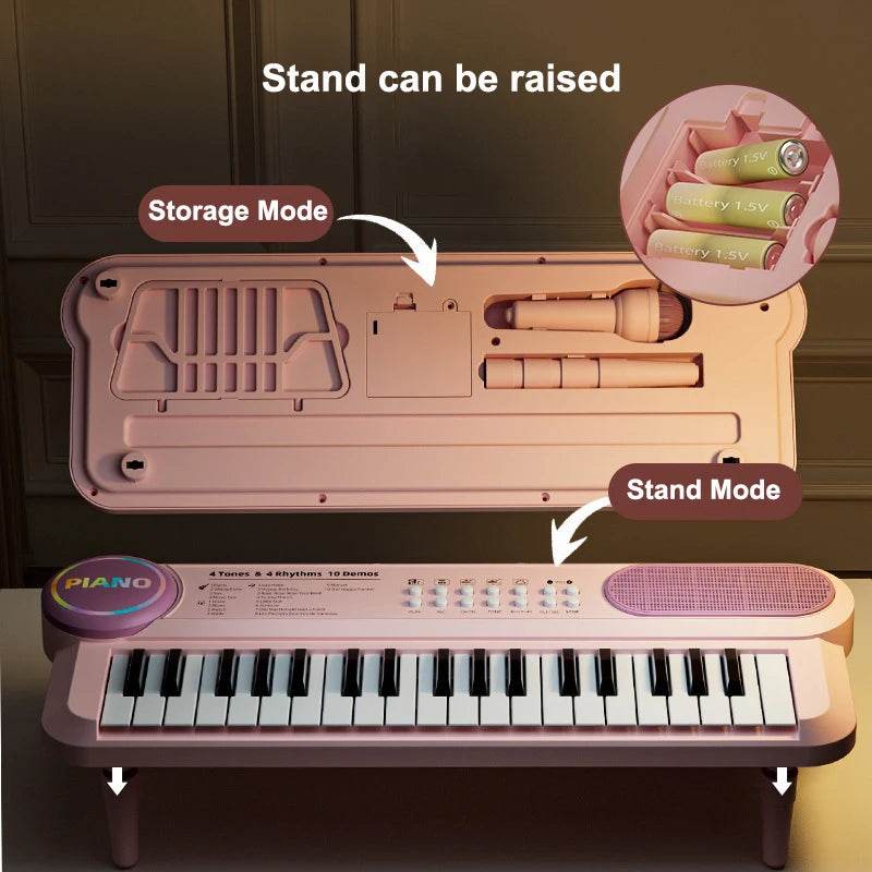 Children's Piano Keyboard 37 Keys Multifunctional Electronic Piano with Microphone Children's Early Education Educational Toys - AIAZ