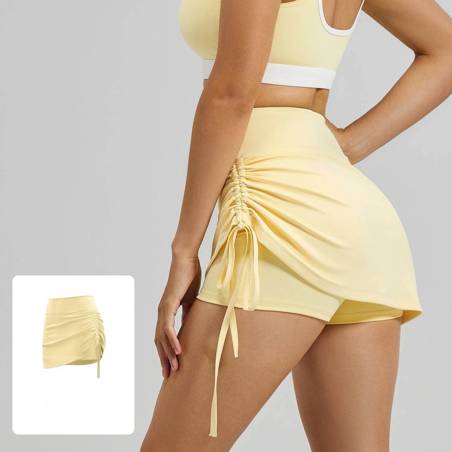 Shirring Sports Skirts with Safety Trousers for Women High Elastic Fashion Casual Fitness Skirts Fake Two Pieces Yoga Skirts - AIAZ