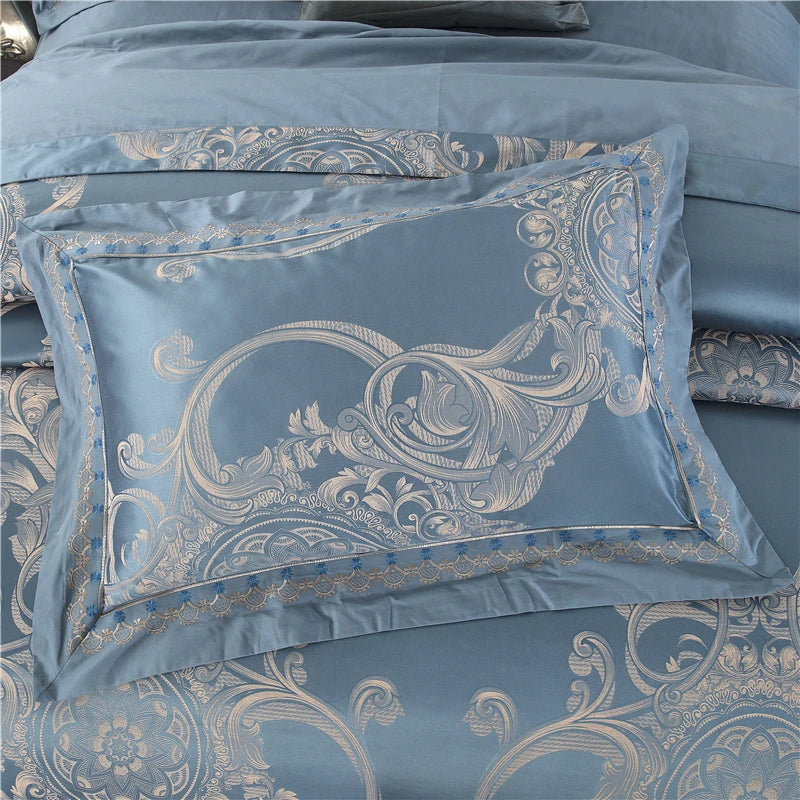 Sliver Gold Luxury Silk Satin Jacquard duvet cover bedding set queen king size Embroidery bed set bed sheet/Fitted sheet set