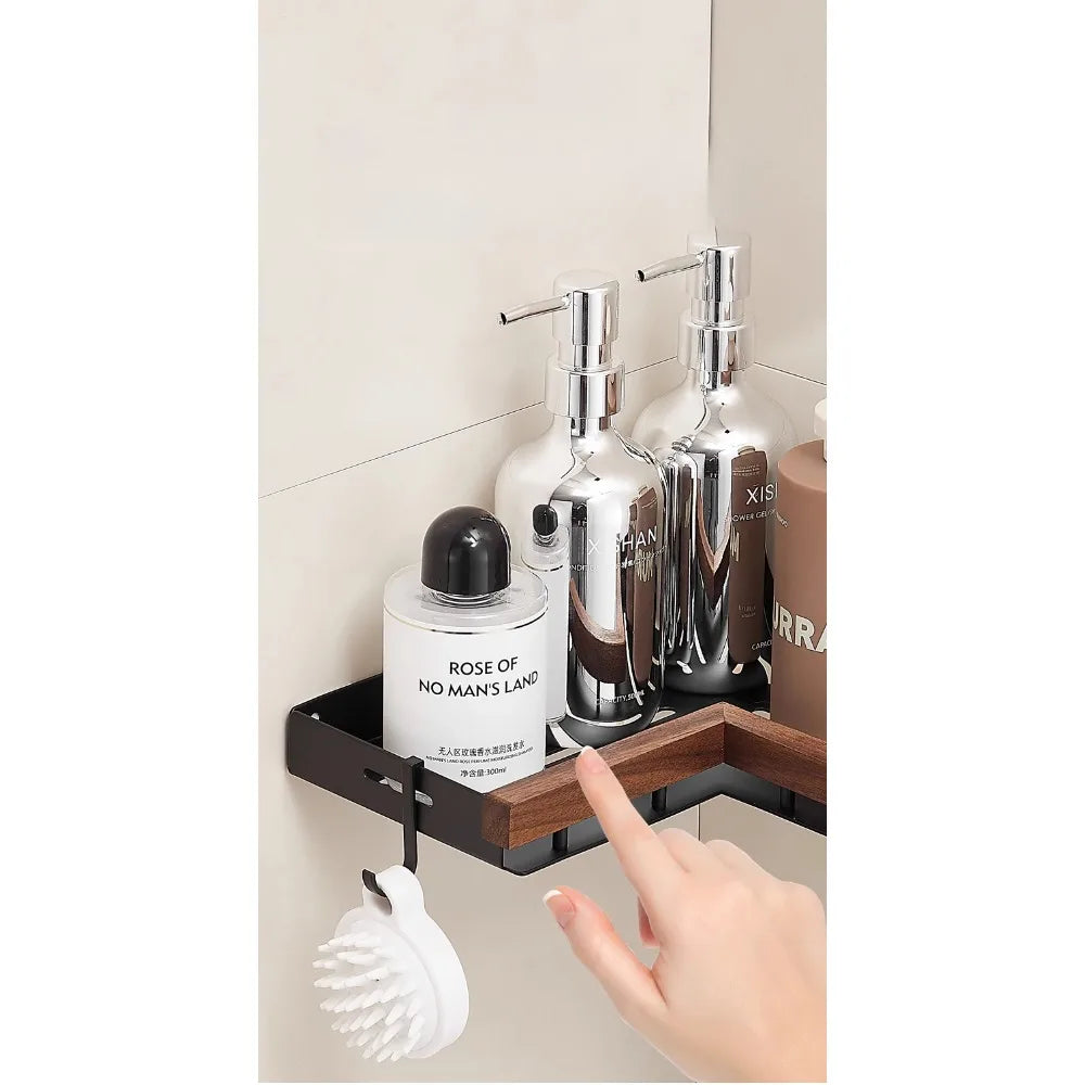 Walnut Bathroom Toilet Shelf No Punching Hand Wash Shower Toilet Body Wash Storage Triangle Shelf