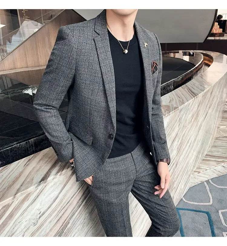 2025 Suit (Blazer+ Pants) Men's Fashion Hosts British Style Work Business Wedding Casual Art Style Elegant Gentleman Suit M-5XL - AIAZ