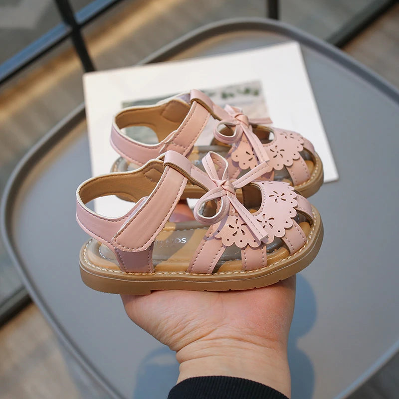Summer Baby Girls Sandals Cut-Outs Lace Princess Shoes Children Sandals Anti Slip Soft Sole Toddler Kids Beach Shoes Size 21-30