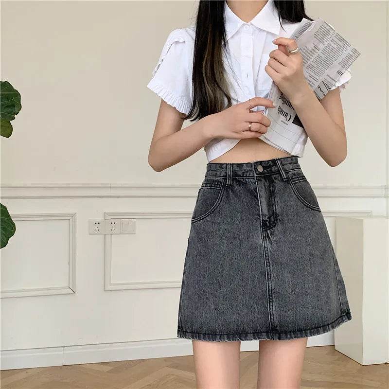 High Waist Denim Skirt Versatile Skirt Women's Clothing A-Line ort Skirt Slimming Wraparound Summer 202 plus Size - AIAZ