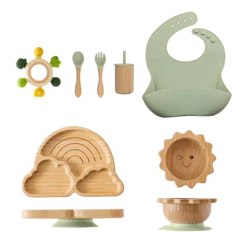 7pcs Silicone Baby Feeding Set Baby Feeding Supplies Kids Bamboo Dinnerware With Cup Children's Dishes Bowl Stuff Tableware Gift