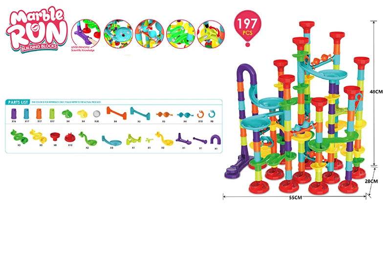Marble Run Race Track Building Blocks Kids 3D Maze Ball Roll Toy DIY Marble Run Race Coaster Set 80/105/109/133pc Christmas Gift - AIAZ