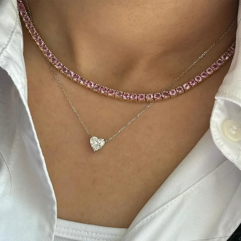 WSHUO 1/2/3ct Heart Cut Moissanite Pendant Necklace S925 Pure Silver Plated 18K Gold Women Necklace jewelry Gift GRA Certified