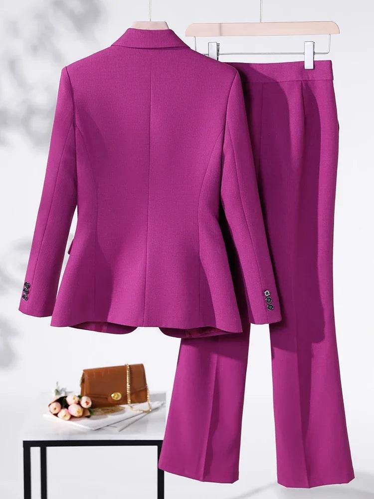 Business Work Wear 2 Piece Set Purple Blue Red Black Long Sleeve Blazer And Trouser Women Pant Suit Formal - AIAZ