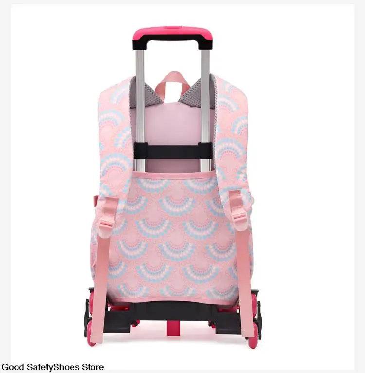 Rolling School Bags for Girls Backpack Children Waterproof School Backpacks with Wheels Middle School Trolley Luggage Back Pack - AIAZ