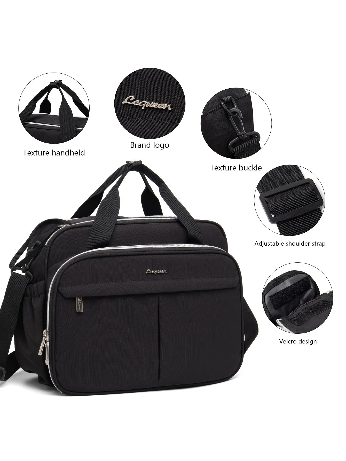 Lequeen New Maternity Mommy Travel Bag Black Shoulder Bag Handbag Tote Dry and Wet Separation Baby Diaper Stroller Bag