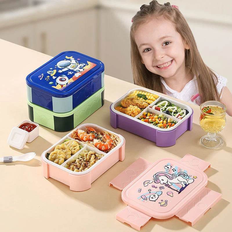 School Lunch Bento Box With Fruit Forks Lunch Box Accessories for Kids BPA Free Titanium Chirldren Food Snack Container - AIAZ
