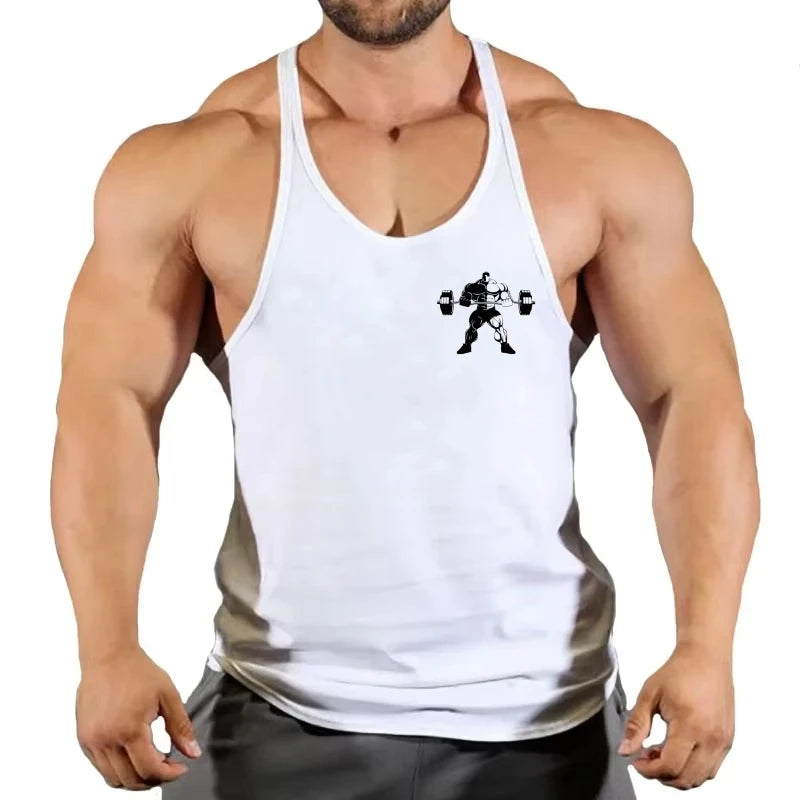 2025 - Men's Cotton Y-Back Vest "Lift Heavy Repeat" Graphic - Breathable Sleeveless for Gym Bodybuilding & Fitness