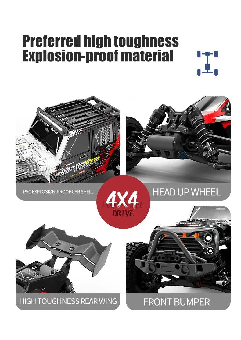 1:16 4WD RC Car 70KM/H Or 50KM/H With LED Remote Control Cars High Speed Drift Monster 4x4 Truck for Kids vs Wltoys 144001 Toys - AIAZ