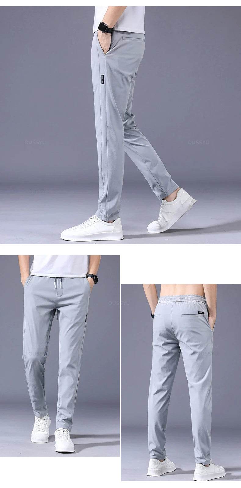 2025 Men's Trousers Spring Summer New Thin Green Solid Color Fashion Pocket Applique Full Length Casual Work Pants Pantalon - AIAZ