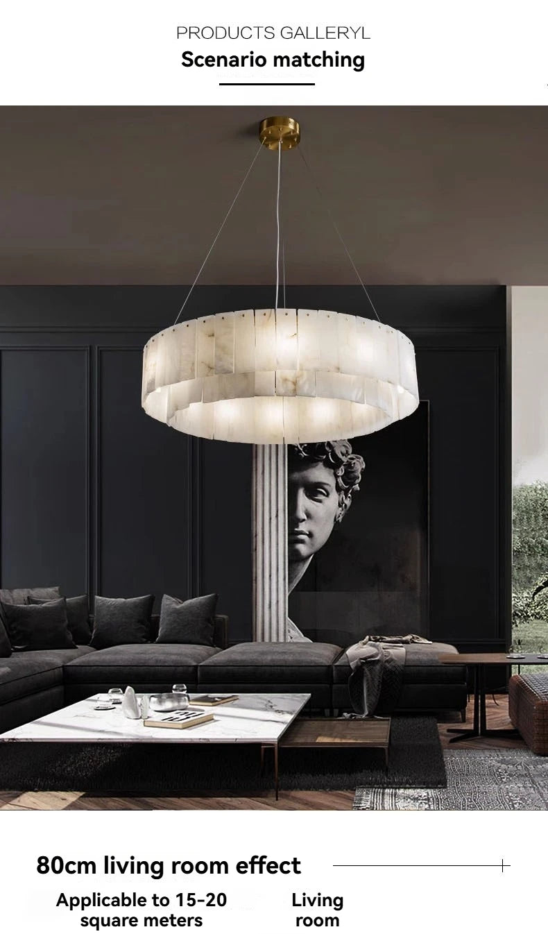 Natural Marble Brass Pendant Light Luxury Nordic Gold Chandelier for Living Room Dining Room Bedroom Bar Study Lighting Fixture