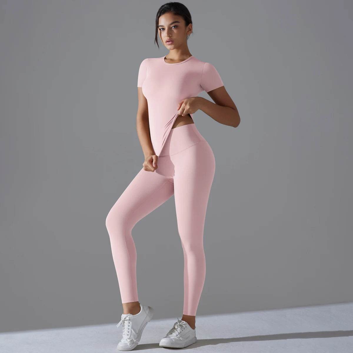 Yoga Set Women Workout Set Sportswear Gym Clothing Fitness Shorts Sleeve Crop Top High Waist Leggings Sports Suits - AIAZ