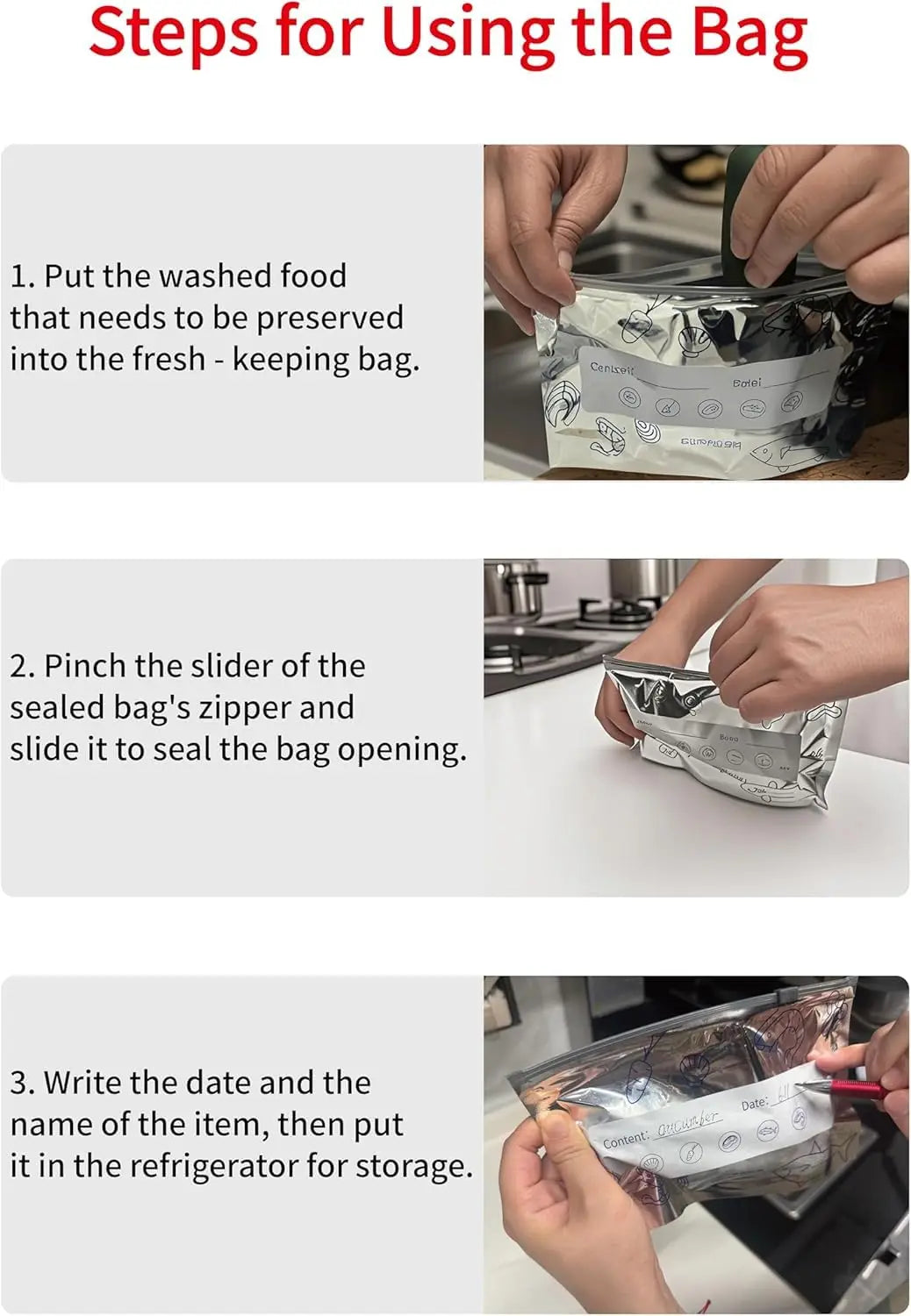 Food Cover Zipper Bag Reusable Freezing Plastic Wrap Bags Aluminum Foil Transparent Refrigerator Storage Fresh Bags Organizer