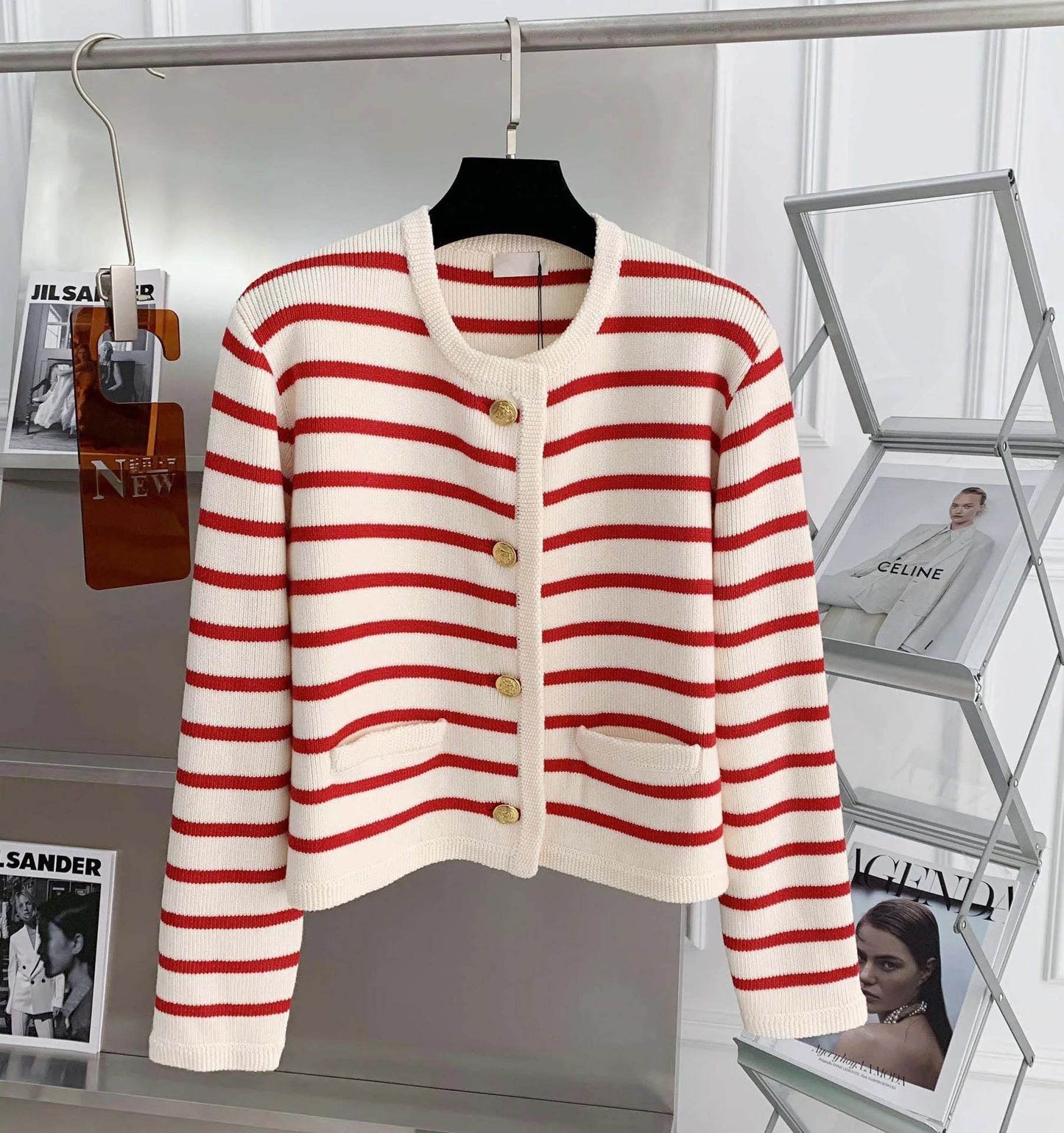 Women Stripe Knitted Cardigans Spring Autumn O-neck Single Breasted Long Sleeve Crop Tops Fashion Casual Chic Female Sweaters - AIAZ