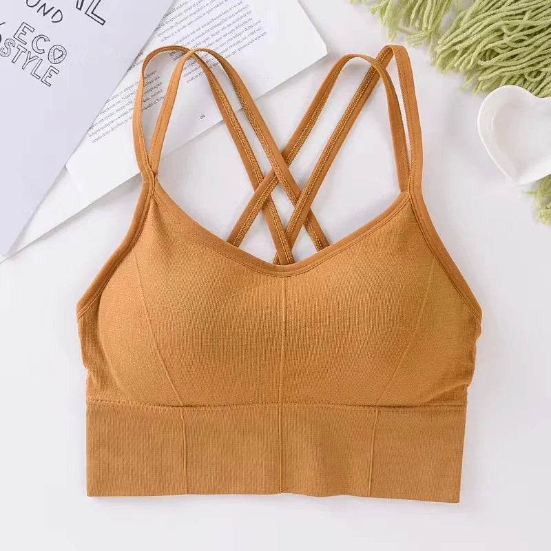 Sexy Women Tops Back Cross Strap Tank Top Push Up Running Sports Bra Breathable Soft Fitness Beauty Solid Color Yoga Bra - AIAZ