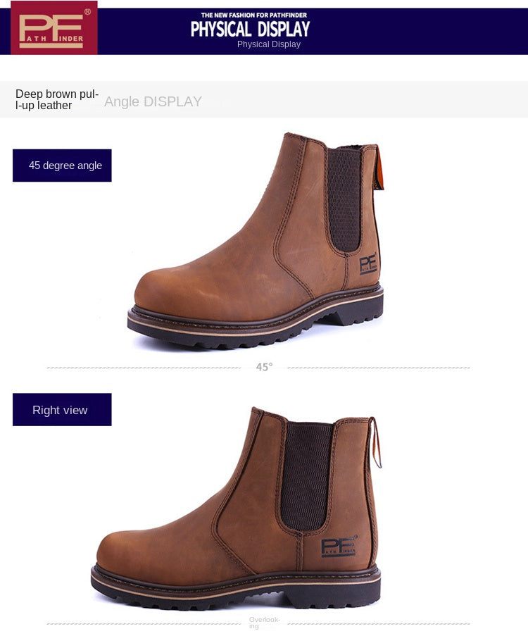 Goodyear-Welted Vintage Men Genuine Leather Ankle Motorcycle Boots Women Casual Elastic Goth Shoes Men Punk Work Boots