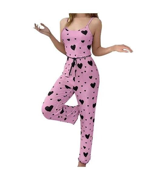 Women Sleepwear Autumn Winter Pajamas Sets Heart Print Sleeveless Cami Vest with Long Pants Trouser Set Sexy Lingerie Pyjamas - AIAZ