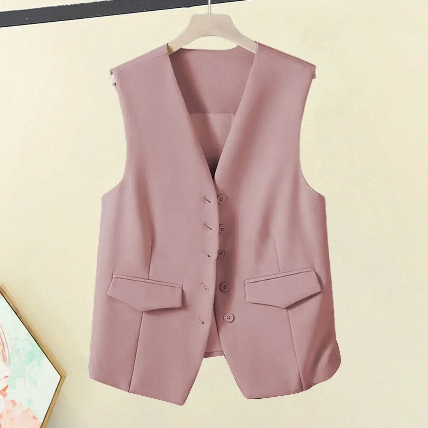 Women Suit Vest Elegant Women's V Neck Business Vest Sleeveless Waistcoat for Office Commute Style Solid Color Single-breasted - AIAZ