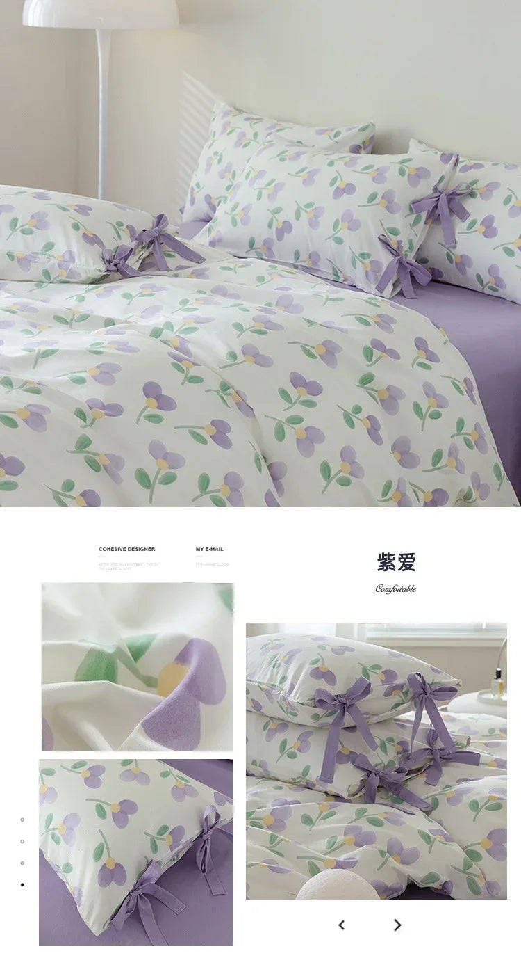 100% Cotton Bedding Set Flower Style Duvet Cover with Pillow Case Single Bedding Set Skincare Sheet Set