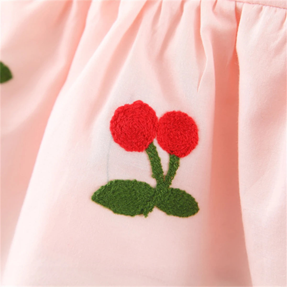 Summer Baby Girl Dress Girl's Cherry Embroidered Round Neck Small Flying Sleeves Princess Dress Children's Dress
