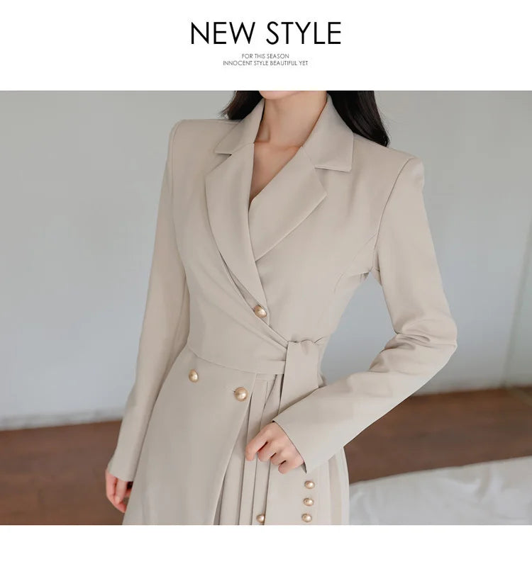 H Han Queen Autumn Winter Dresses Korean Lace-Up Professional Jacket Vestido Elegant Fashion Slim Office Party Casual Dress