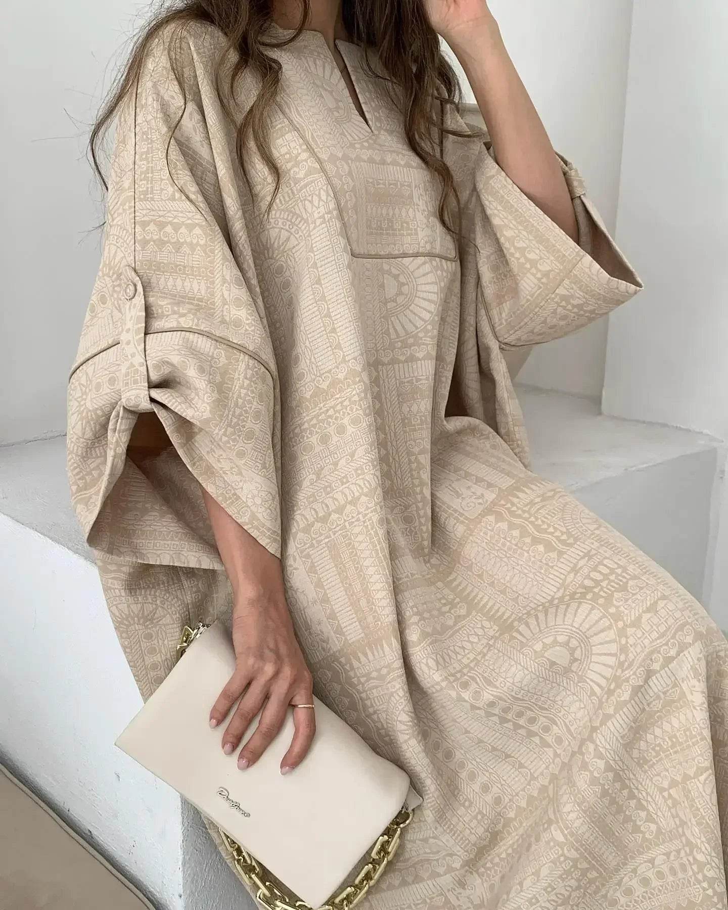 2024 Summer Fashion New Muslim Women Loose Ethnic Style Plus Size Dress Printed Square Neck Elegant Casual Party Women's Wear - AIAZ