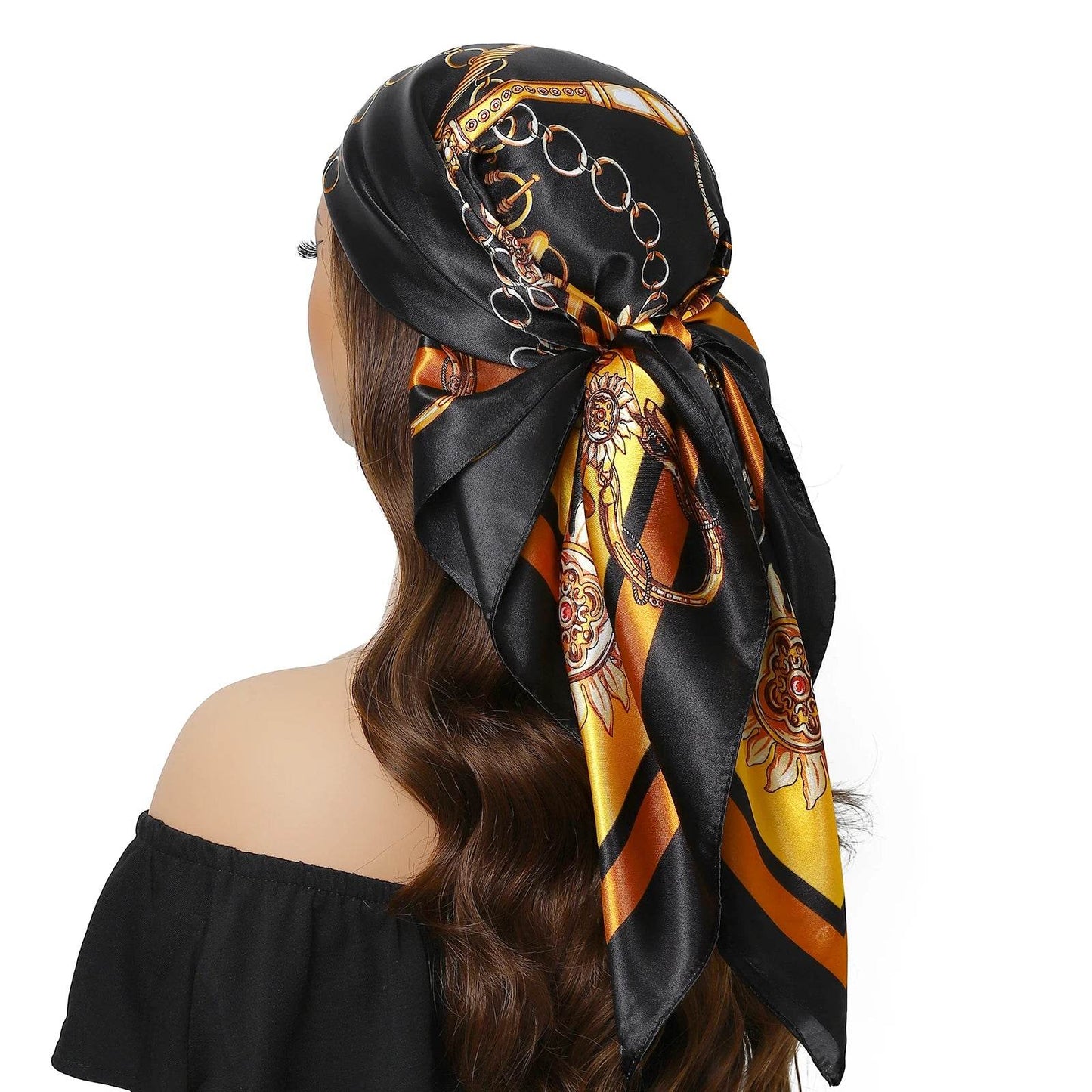 Head Scarf Women Luxury Brand Square 90*90cm Silk Foulard Satin Bandana Cheveux Soft Neckerchief Hijab Hair Scarves For Ladies - AIAZ