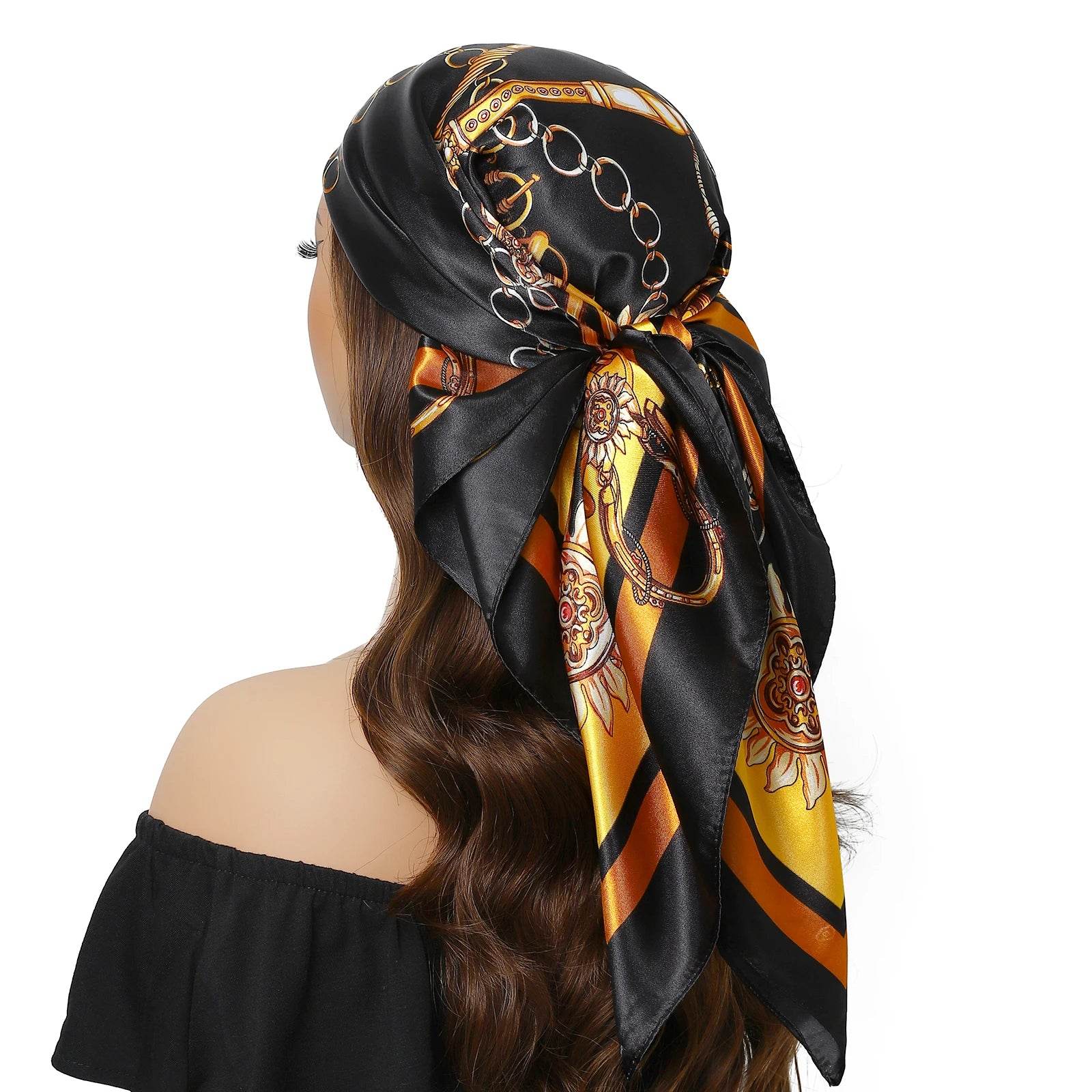 Head Scarf Women Luxury Brand Square 90*90cm Silk Foulard Satin Bandana Cheveux Soft Neckerchief Hijab Hair Scarves For Ladies - AIAZ