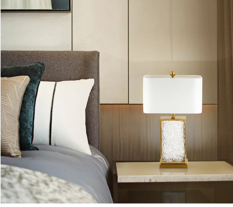 Modern Minimalist Luxury Table Lamp Corrugated Glass Gold Frame Led Desk Light for Bedroom Bedside Study Living Room Home Decor