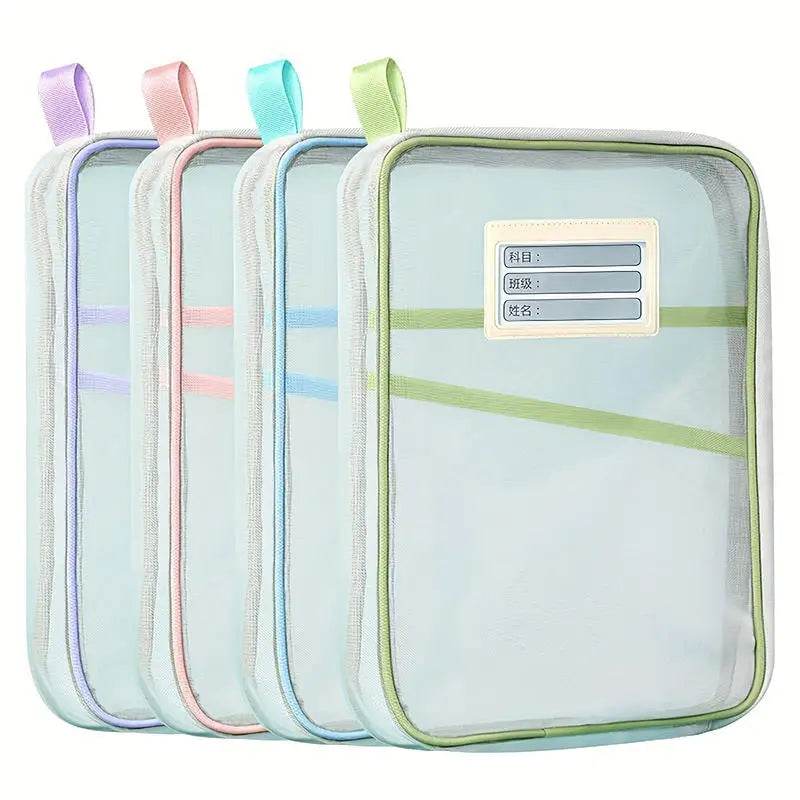 School Office Supplies Stationary Bag Stationery Storage Bag Double-layer Mesh Zipper Bag Large Capacity Organizer Folders - AIAZ