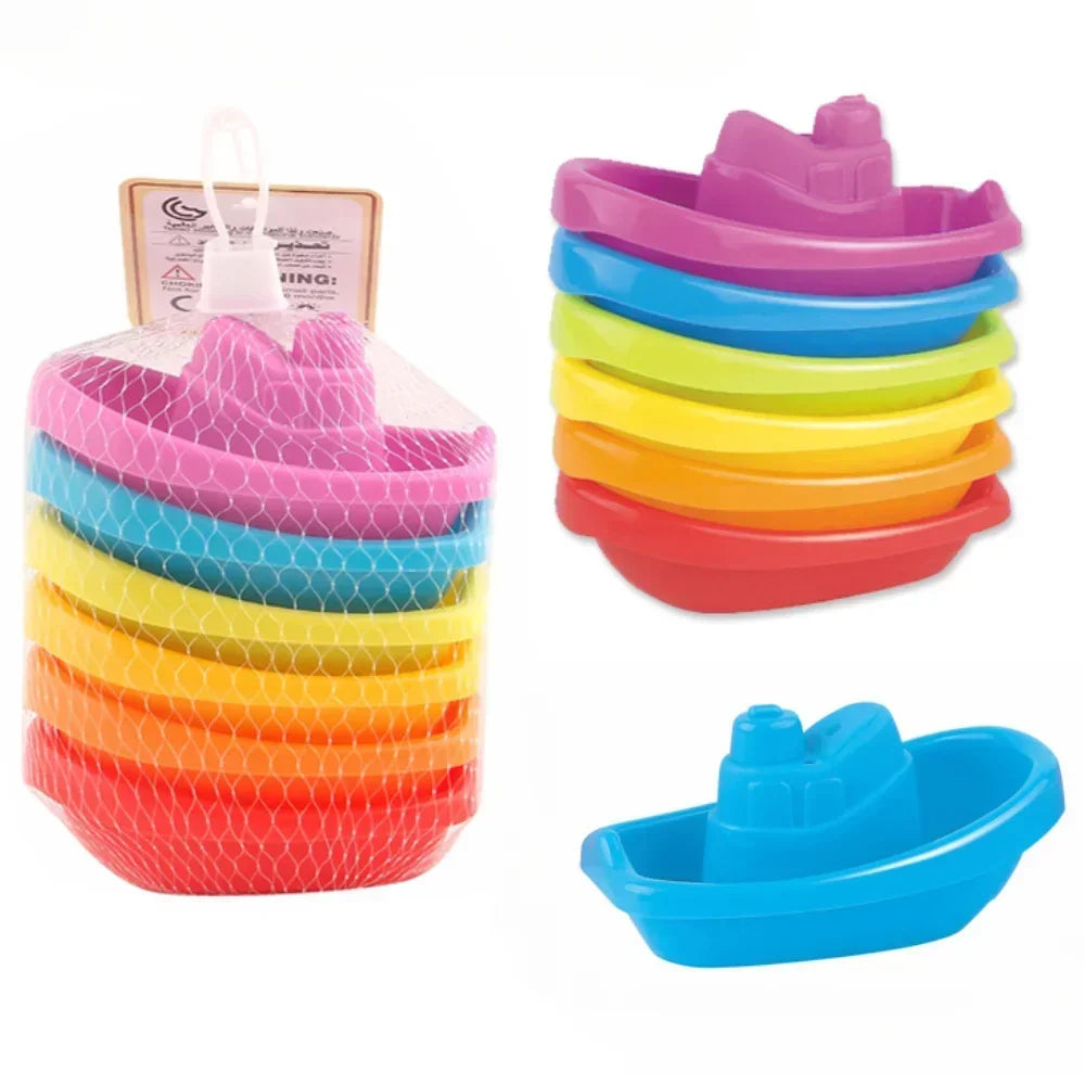Baby Bath Toys Stacking Boat Toys Colorful Early Education Intelligence Gift Boat-shaped Stacked Cup Folding Tower Baby Toys