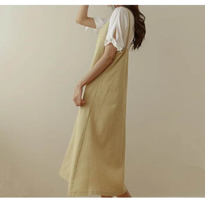 Dresses for Women 2025 Loose Elegant Dress Woman Sexy Sleeveless Spaghetti Strap Pockets Cotton Off The Shoulder Dress KE1409 - AIAZ