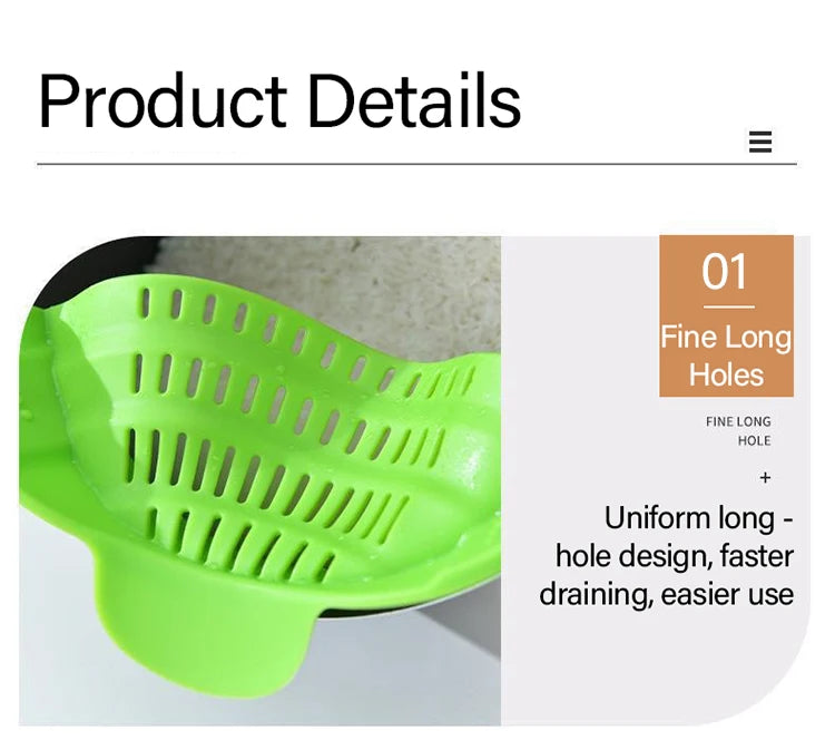 Adjustable Silicone Clip-On Kitchen Strainer for Pots Pans and Bowls Handheld Pasta Strainer Rice Strainer Kitchen Tools