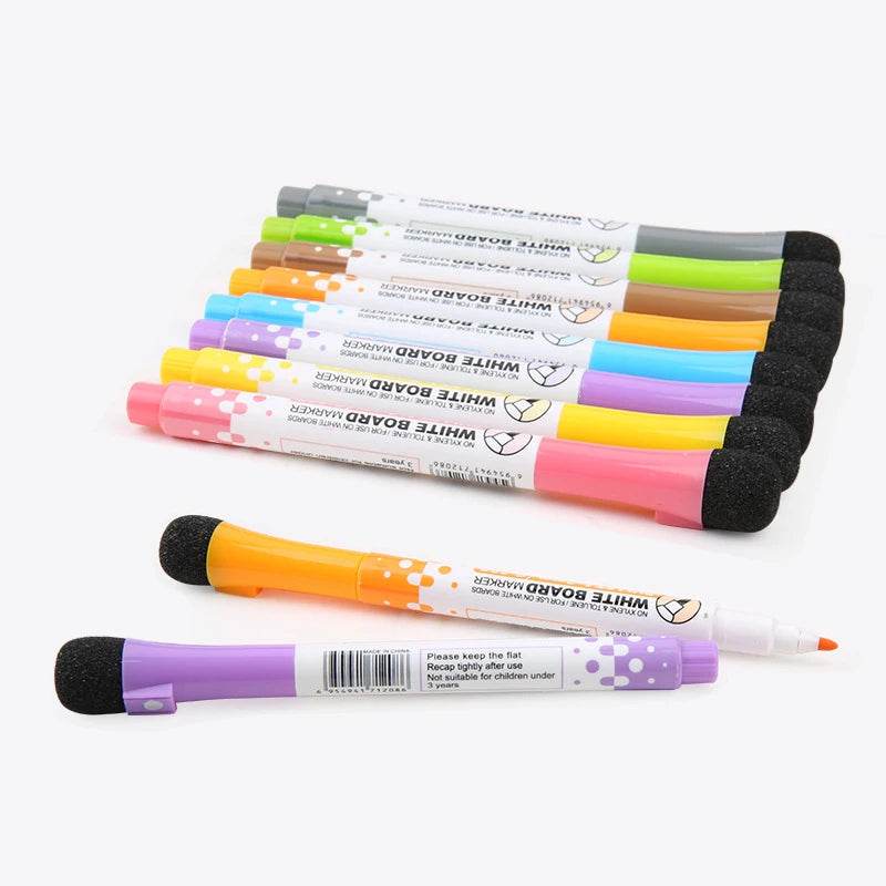 1 Set School Classroom Supplies Magnetic Erasable Whiteboard Pens Markers Dry Eraser Pages Children's Drawing Pen Board Markers - AIAZ
