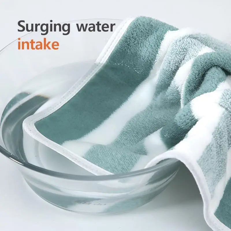 2PCS Thickened Absorbent Bath Towel Striped Pattern Towel Set Soft Face Towel for Home Bathroom Spa Quick Drying Microfiber