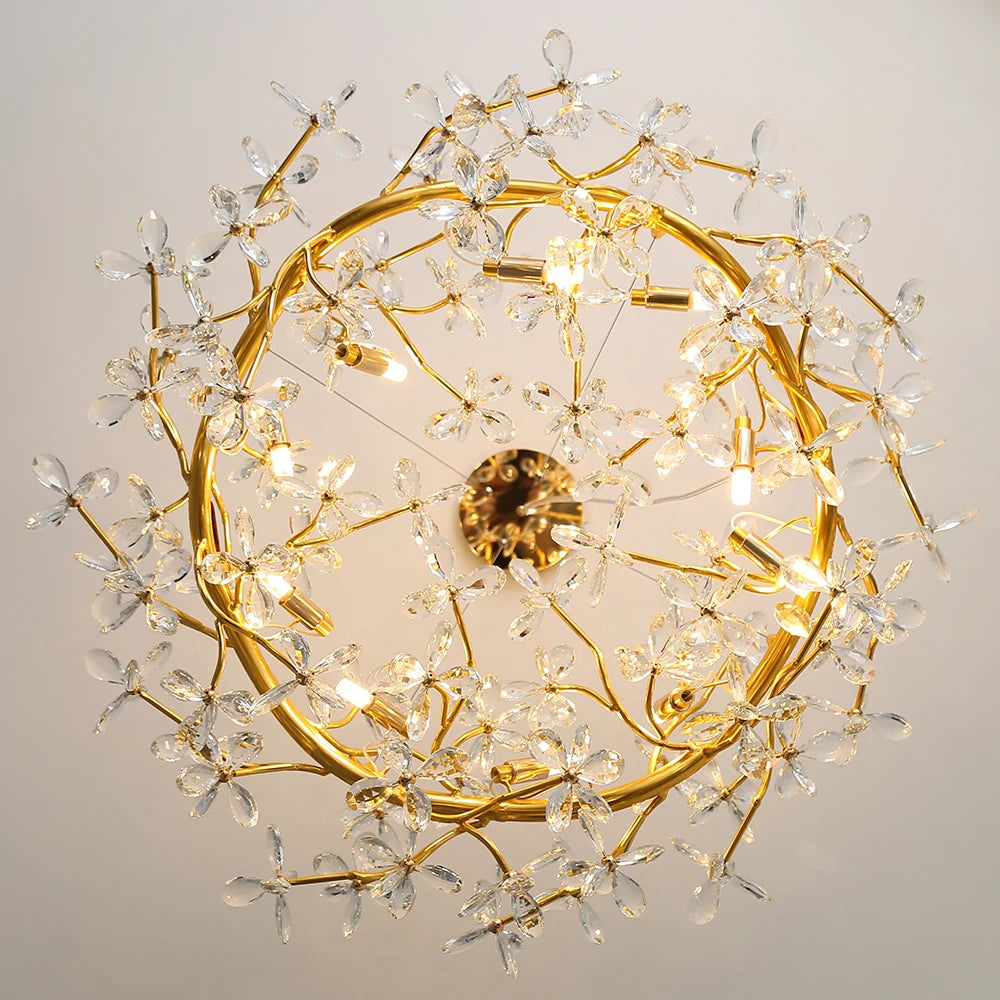 Modern Ceiling Chandelier Light Gold Crystal for Living Room Bedroom Transparent Flower Chandelier Indoor Lights Home Decor