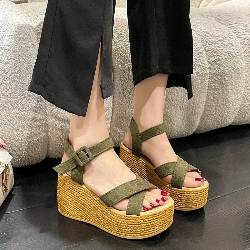 Wedge Heel Summer New Fashion Platform Thick Bottom Buckle Casual Comfortable Walking Shoes Sandals for Women