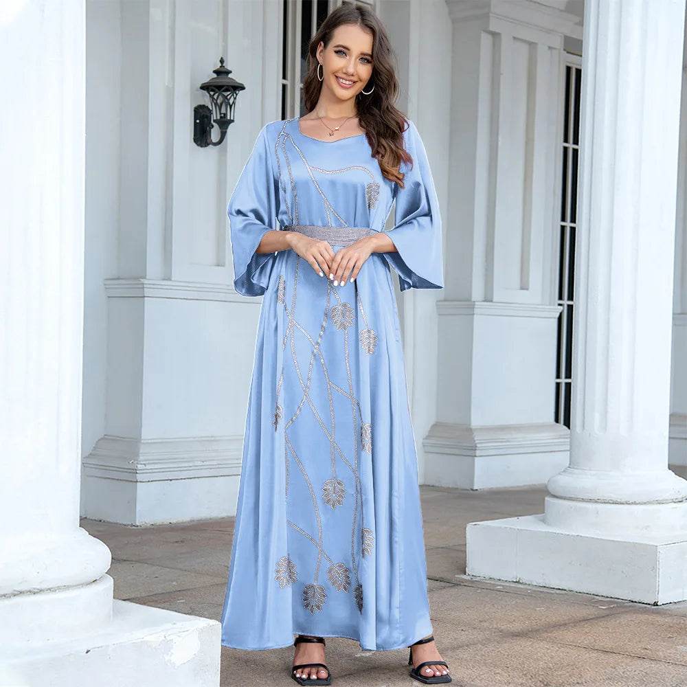 Kaftan Long Sleeves O-neck Robe Dress Muslim Dress Women Abaya Fashion Loose-Fitting Islamic Clothing Eid Ramadan Caftan - AIAZ