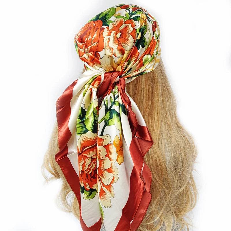 New 90*90cm Retro Brand Women Silk Scarf Bandanna Fashion Bohemian Pattern Square Hijab Lady Wrap Headband foulard muffler - AIAZ