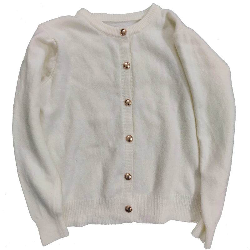 Knitted Cardigan women's 2023Spring New Korean Loose Solid Color Round Neck Sweater Coat - AIAZ
