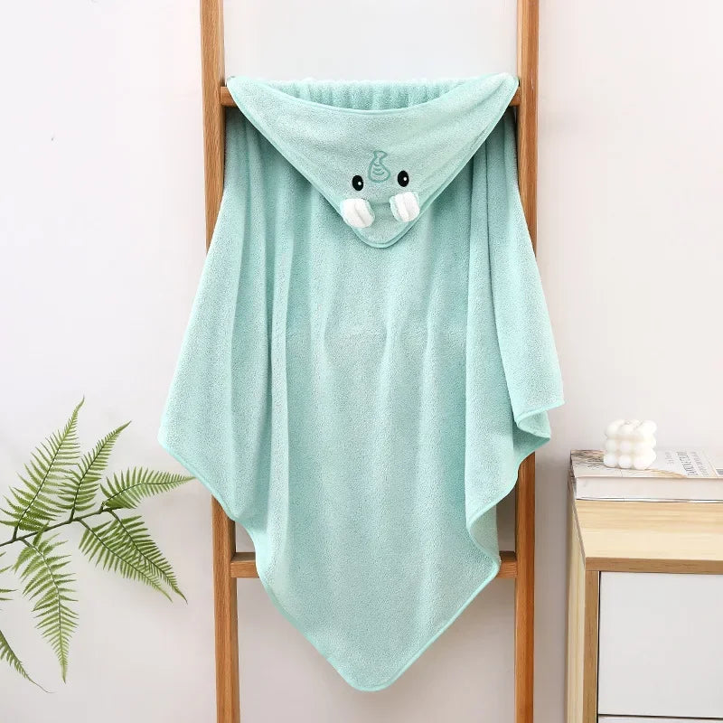 Hooded Coral Velvet Baby Bath Towel Cartoon Baby Elephant Wrap Blanket Super Absorbent Warm Bathrobe Newborn Baby Bath Towel